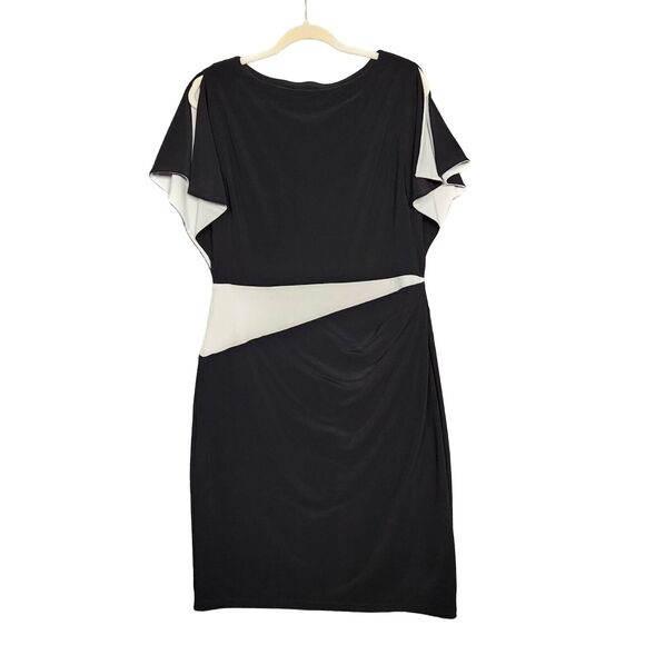 LRL RALPH LAUREN Black White Split Sleeve Asymmetric Stretch Knit Dress SIZE 14 - Picture 1 of 14